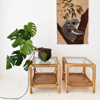 Table console d'angle en rotin naturel tressé réglable de style Mid-Century, bibliothèque, pour salle à manger, extérieur, salon, décoration de luxe pour la maison