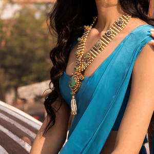 Collier de mariée royal indien en argent 925 Regal Gajaah, style Majestic Nizami, avec émeraude, perle et diamant Polki - Product Image 3