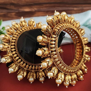High Gold Polish Party Wear Traditional Antique Jewelry Designer Wear Adjustable Antique Design Jewelry <b>Sets</b> <b>Bangles</b> <b>Set</b> of 2 - Product Image 1