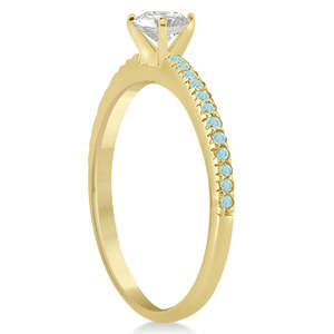Bague de fiançailles en or jaune 18 carats avec accent en aigue-marine, sertie de 0,18 carat, bijoux fins avec motif géométrique, plaqué platine et rhodium - Product Image 1