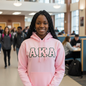 AKA Hooded Sweatshirt Twill <b>Lettered</b> Pullover Hoodie Premium Fleece Custom Greek Sorority Apparel <b>Light</b> Pink Twill - Product Image 6