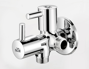 Robinet d'angle mural en laiton durable à deux voies, vanne de contrôle à double sortie d'eau, raccord de plomberie robuste pour salle de bain - Product Image 2