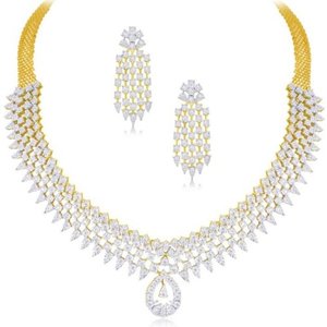 Conjunto de Collar Aaliyah de Oro Amarillo de 14 Quilates con Diamantes Delicados para Bodas y Eventos Especiales - Product Image 1