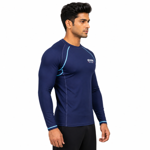 Camiseta de Compresión Azul Marino Estampada para Hombre, Manga Larga, Ecológica, para Gimnasio, Entrenamiento, Fitness, Ropa Deportiva - Product Image 1