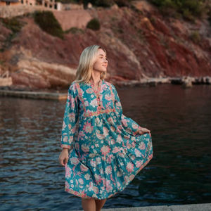 Eden Hand Block Printed Cotton Dress Bohemian Casual Summer Ethical Fashion - Product Image 1