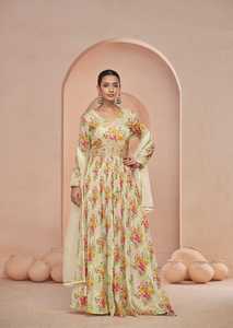 El último vestido de Anarkali de trabajo con estampado floral de Georgette falso de diseñador de Fab Zone - Product Image 4