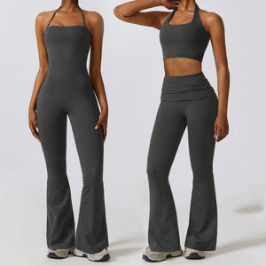 Mujeres Sexy Rompers Plus Size Active Wear Set Fitness Nylon Spandex Yoga Wear mono largo de una pieza - Product Image 4