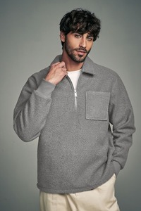 Fermeture éclair polaire veste plaine vêtements d'extérieur chauds col montant veste zippée complète adulte plaine noir hommes polaire vestes - Product Image 5