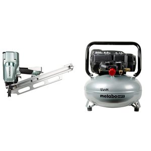 Compresor de Aire de Alta Calidad de 200 PSI y 6 Galones, Paquete con Clavadora Neumática de Aluminio Compatible con OEM para Muebles y Palets - Product Image 1