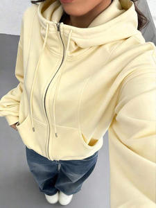 Sudadera con Capucha Completa para Mujer, para la Temporada de Frío, de Algodón y Felpa, con Cuello Alto, Color Sólido, Logotipo Personalizado, Ropa de Entrenamiento, Venta al por Mayor - Product Image 4