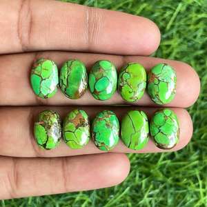 Oval Shape Green Copper Turquoise Cabochon Lot for Bracelet Pendant Ring Making - Product Image 1