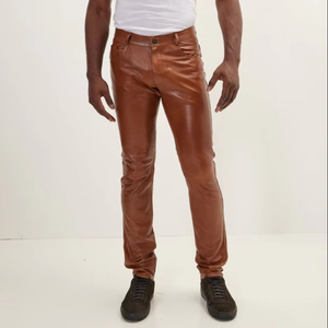 Venta al por mayor 100% de alta calidad superior de diseño personalizado de moda hombres pantalones de cuero superventas con estilo hombres pantalones de cuero OEM - Product Image 2