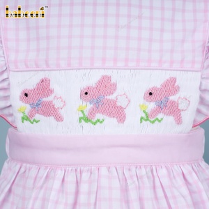 Robe trapèze décontractée pour enfants, motif 3D vitrail rose, brodée main, 100% coton certifié OEKO-TEX, vente en gros ODM BB3480 - Product Image 3