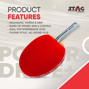 Raquette de tennis de table professionnelle Stag Iconic Powerdrive+ en bois avec caoutchouc à picots longs, étui en bois - Product Image 5