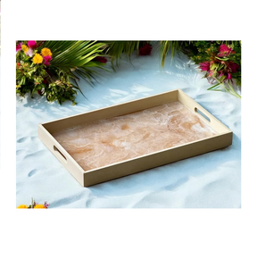 Plateau en résine époxy en bois crème Geode Design avec poignées faites à la main Plateau de service et TV décoratif unique en son genre - Product Image 1
