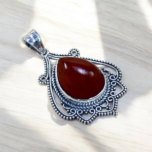 Tendencia corte pera cornalina bisel ajuste piedra preciosa 925 colgantes de plata esterlina a granel venta al por mayor joyería fina de plata regalo para ella - Product Image 1