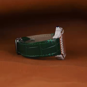 Reloj mecánico de alta calidad con diamantes completamente automático Iced Out, esfera romana multicolor, Correa verde para hombres - Product Image 2