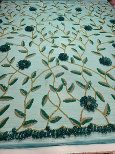 Robe de bal moderne faite à la main, broderie florale 3D, perles, paillettes, dos illusion, nœud en cristal, tissu brodé - Product Image 2