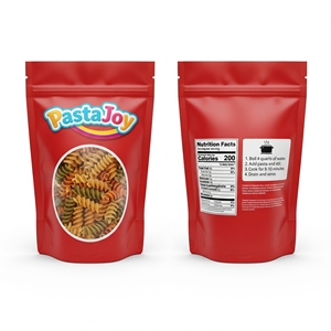 Bolsa de pie impresa Digital directa de fábrica con cremallera para Pasta italiana Fusilli mate con ventana transparente MOQ bajo 2000PCs - Product Image 1