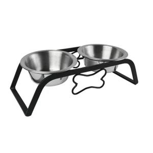 Support de gamelle pour chien en fer en forme d'os, avec deux bols amovibles en acier inoxydable pour nourriture et eau, pour chiens et chats - Product Image 1