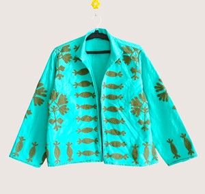 Manteau décontracté à col ouvert brodé de fleurs turquoise, manches longues, col rond, pour femmes grandes tailles, vêtements d'extérieur d'hiver, style bohème, respectueux de l'environnement - Product Image 1
