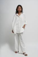 Conjunto de Algodón Natural Blanco con Blusa Abotonada y Pantalones Ropa de Mujer Camisa Abotonada Holgada y Pantalón Atuendo Suelto para Mujer