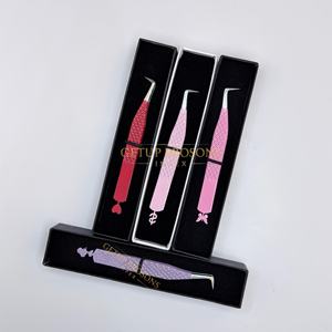 Poudre rouge/rose/violette, design découpé en diamant, acier inoxydable, anti-magnétique, anti-statique, lisse, dentelé, 90 cils, 10 mm - Product Image 3