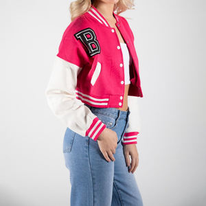 Veste de baseball courte pour femme en peau de mouton coupe-vent respirante brodée à manches longues avec boutons - Product Image 2