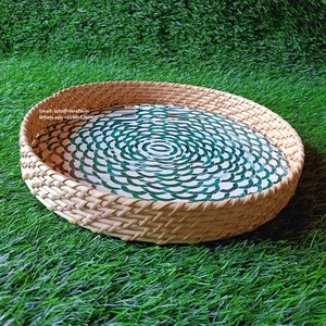 Organizador redondo cuadrado Bandeja de almacenamiento de alimentos de ratán con mosaico Buen precio Regalo de Navidad por RF Crafts - Product Image 4