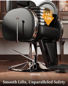 Sillón de Barbería Negro Moderno, Hidráulico y Ajustable, Estilo Vintage, con Base Cromada y Reposapiés - Product Image 5