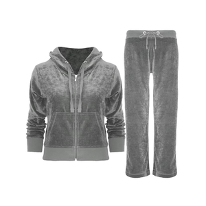 Ensemble de survêtement en velours 100 % coton pour femme 2026, style personnalisé, vêtements de sport à capuche avec fermeture éclair et techniques de strass pour l'hiver - Product Image 5