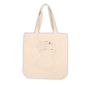 กระเป๋าผ้าแคนวาสสไตล์โบฮีเมียนพิมพ์ลายแมวลายดอกไม้ - Product Image 1