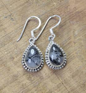Boucles d'oreilles en argent sterling avec rutile noir, faites à la main, pierre précieuse en forme de poire, bijoux élégants, boucles d'oreilles pendantes, cadeaux pour femmes - Product Image 1