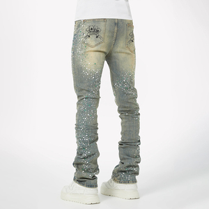 Pantalones Vaqueros Ajustados para Hombre DiZNEW, Estilo Europeo Personalizado, Ligeros, Cómodos, Vintage, Lavados, con Diamantes - Product Image 2