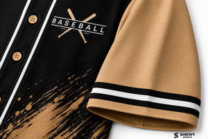 Maillot de baseball pour homme SINEWY SPORTS, noir et or, imprimé par sublimation, évacuation de l'humidité, manches courtes, coupe classique, toutes saisons - Product Image 5