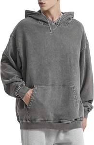Sudadera con capucha vintage lavada ácida de gran tamaño para hombre, ropa informal holgada de algodón pesado, Sudadera con capucha, jersey básico - Product Image 2