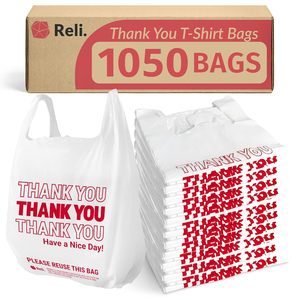 Reli. Sacs en plastique « Merci » (1050 unités) – Sacs d'épicerie blancs avec poignées |   Shopping (Plastique) - Product Image 3