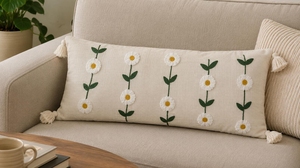 Funda de Almohada Lumbar de Algodón Bordada a Mano con Diseño de Flor de Margarita, Funda Decorativa Larga para Cojín con Borlas para Sala de Estar - Product Image 5