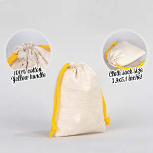 Organic Cotton 4 W X 5 H Yellow <b>Drawstring</b> Fabric <b>Pouch</b> with Embroidered Logo Reusable for Craft Packaging and Promotion - Product Image 3