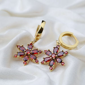 Chic flor encanto granate piedra colgante pendientes gota piedra turca venta al por mayor 925 joyería de plata esterlina - Product Image 5