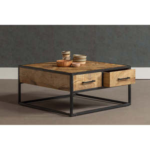 Mangohouten Gwenn 80x80 cm Salontafel Table basse pliable en bois de chêne rangement pour intérieur salon salle à manger chambre hôtel utilisation - Product Image 2