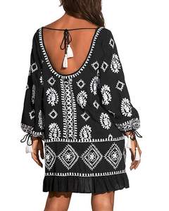 Impresionante Top de manga larga bordado de rayón 100% con puños con borlas y cuello redondo con volantes Características de talla grande - Product Image 3