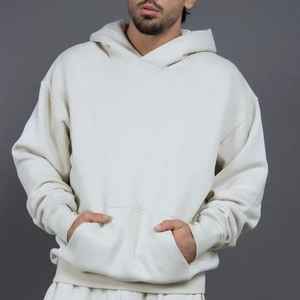 Sudaderas con capucha informales de secado rápido para hombre con logotipo personalizado 400 GSM 60% algodón 40% poliéster sudaderas con capucha de gran tamaño en blanco - Product Image 1