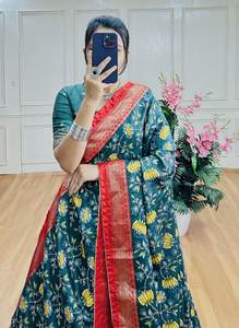 Traditional Style Tussar Silk Lehenga Choli with Kalamkari Work and <b>Gota</b> Patti Lace Border for Parties - Product Image 3