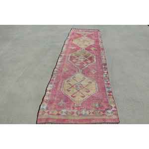 Turkish Rug, 3,1x11,3 ft <b>Runner</b> Vintage Rug, Herki <b>Red</b> Yellow Ikat Rug - Product Image 1