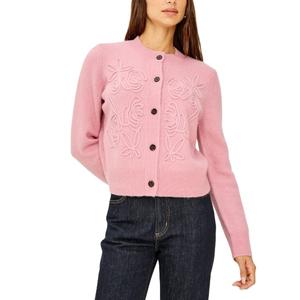 Suéter Cárdigan de Punto Acrílico 100% para Mujer, Manga Larga, Color Sólido, Estilo Casual con Cuello Redondo y Decoración de Botones para la Temporada de Invierno - Product Image 1
