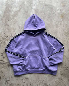 Casual Unisex <b>Hoodies</b> with Stripe Sleeve Design Soft Cotton Pullover Sweatshirts in <b>Yellow</b> & Purple - Product Image 3