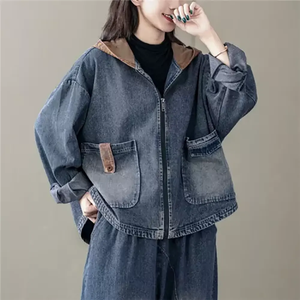 Veste en jean à manches longues pour femmes sur mesure quantité minimale de commande bas services OEM Veste en jean à capuche pour femmes avec taille disponible - Product Image 5