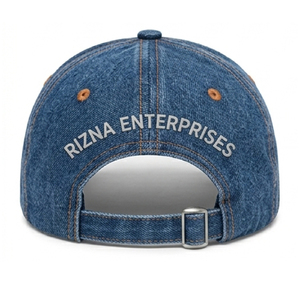 Casquette de baseball en denim RIZNA, 6 panneaux, réglable, unisexe, décontractée, vintage, délavée, logo brodé sur le panneau avant, bleu, coton, boucle métallique - Product Image 4