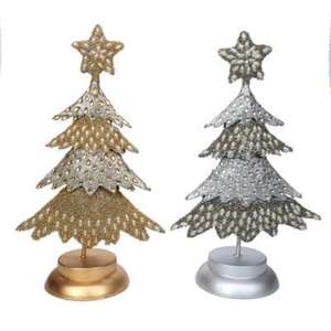 Objets décoratifs d'arbre de Noël étoile sur le dessus en métal argenté et doré antirouille fabriqués à la main meilleure vente d'accents de Noël vente - Product Image 1